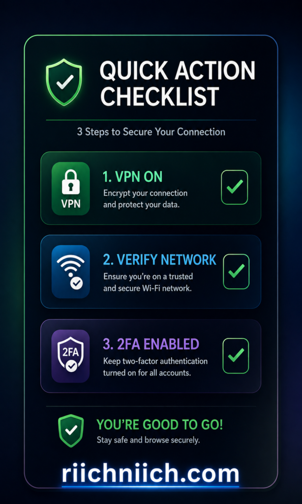 Public WiFi dangers: Quick action cybersecurity checklist