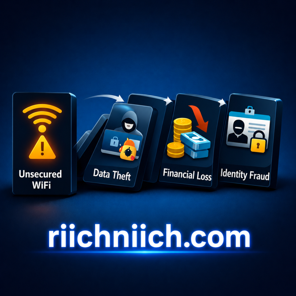 public WiFi dangers: Security risks infographic with warning sequence