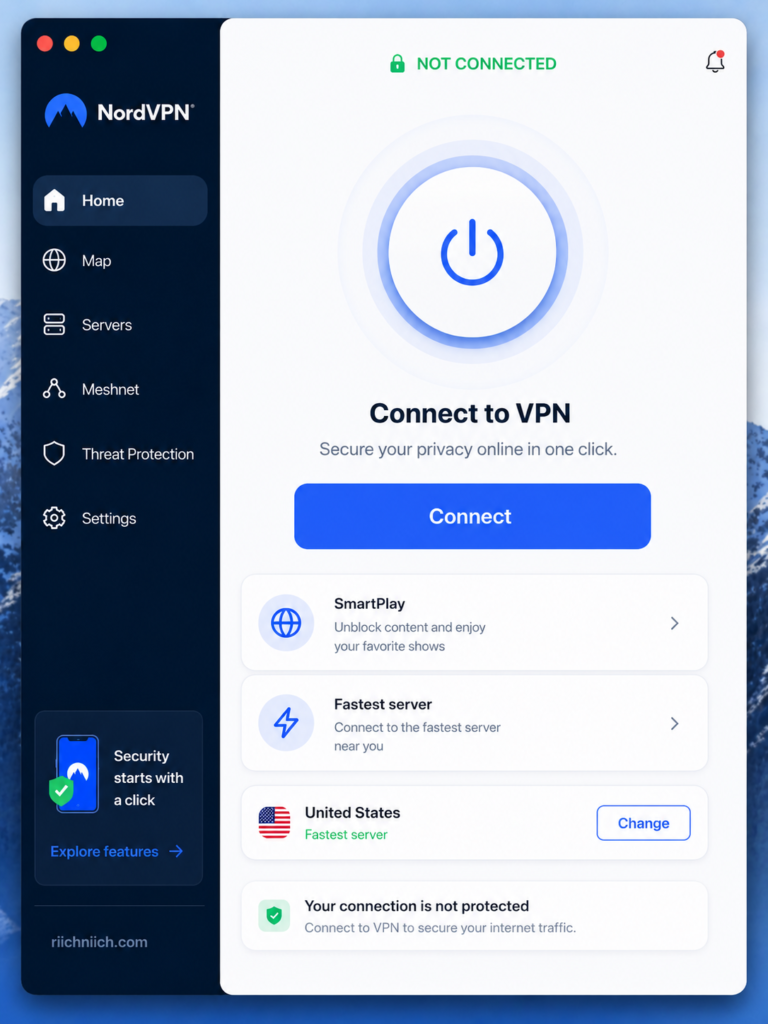 is NordVPN worth it: NordVPN app interface on desktop