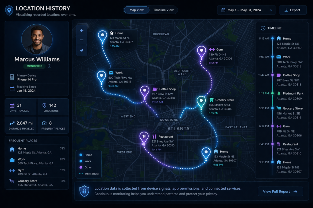how to remove your personal information from the internet: Location history dashboard with timeline view