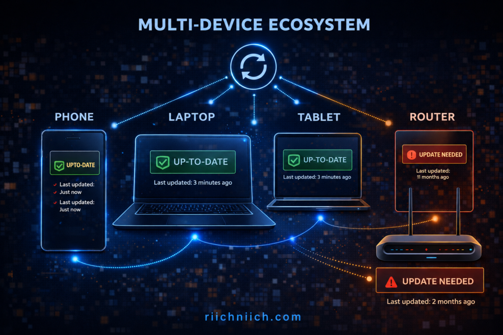 Cybersecurity Tips Everyone Should Know: Multi-device ecosystem connection diagram