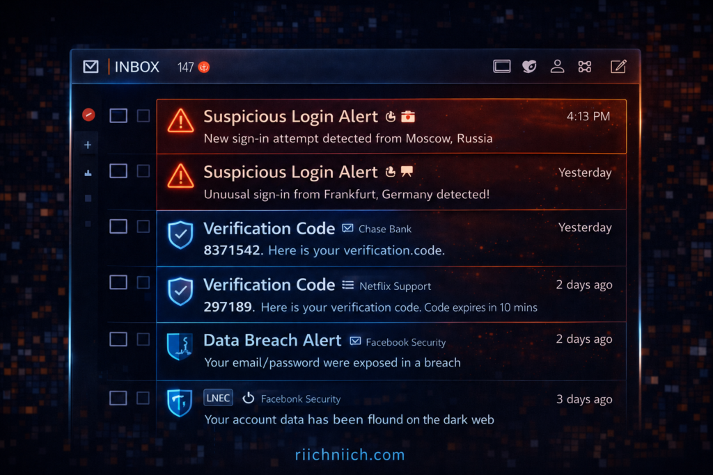 Cybersecurity Tips Everyone Should Know: Cybersecurity inbox with email alerts
