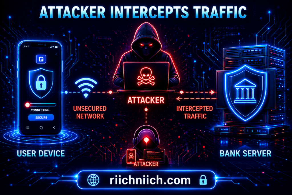 Online banking is safe: Attacker intercepts traffic in cyber space