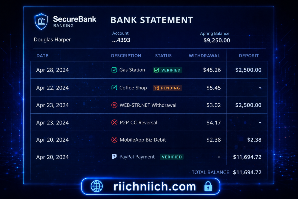 Is online banking safe: Futuristic neon bank statement UI