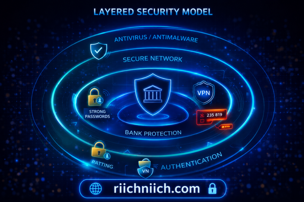 Is online banking safe: Layered security model infographic