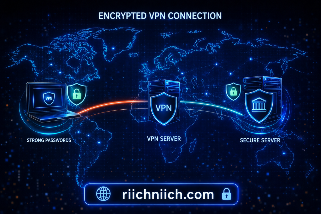 Is online banking safe: Encrypted VPN connection diagram