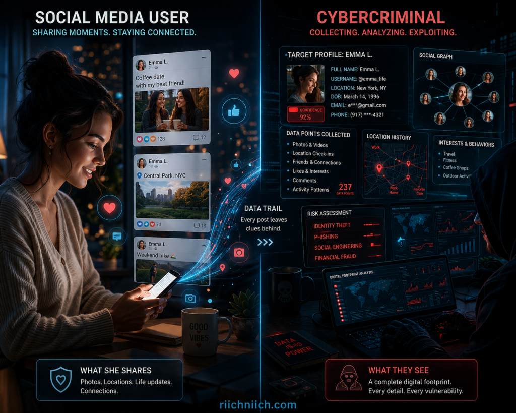 how to stay safe on social media: Social media user vs cybercriminal