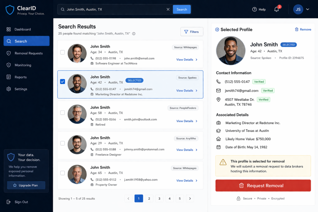 how to remove your personal information from the internet: Data removal platform interface screenshot