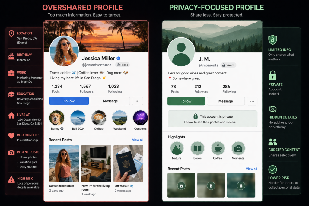 how to remove your personal information from the internet: Overshared vs privacy-focused profiles