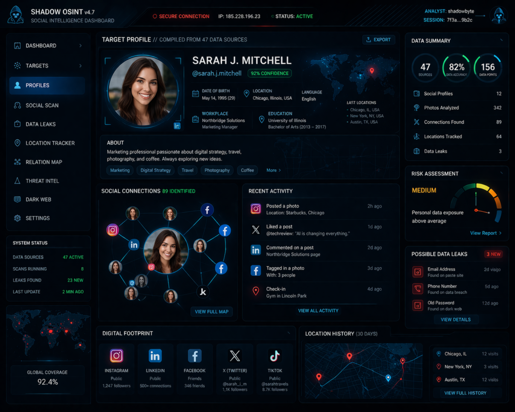 how to stay safe on social media: Futuristic intelligence and surveillance dashboard