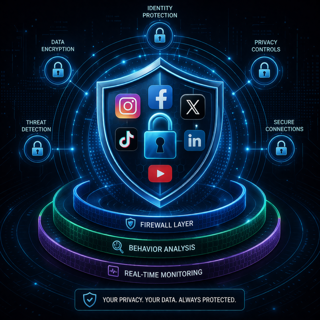 how to stay safe on social media: Cybersecurity protection for social media icons
