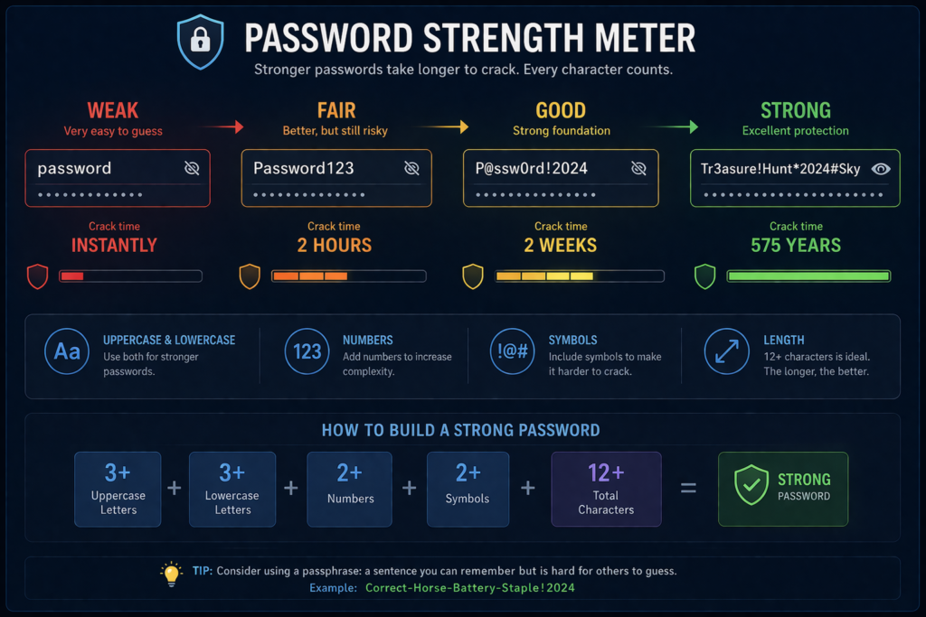 how to stay safe on social media: Password strength meter dashboard design