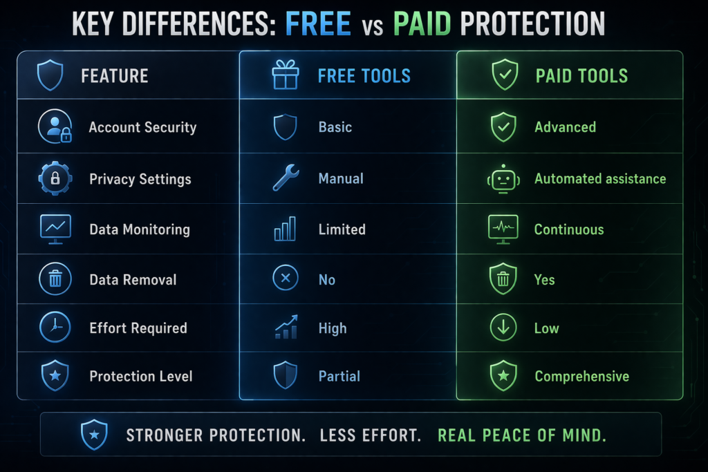 how to stay safe on social media: Key differences: free vs paid protection