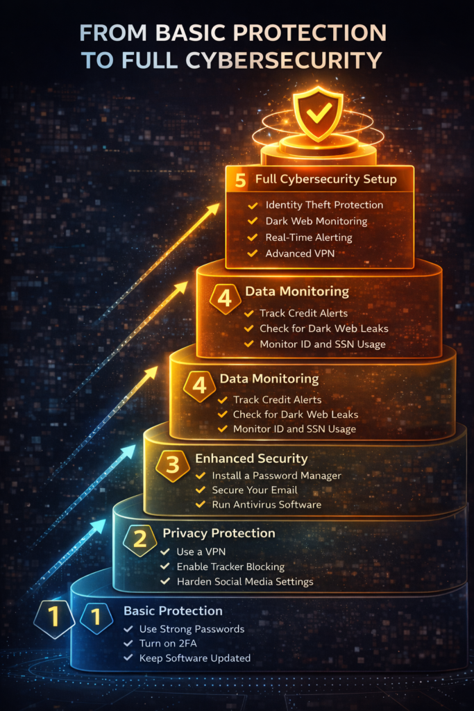 Cybersecurity Tips Everyone Should Know: Cybersecurity protection progression infographic