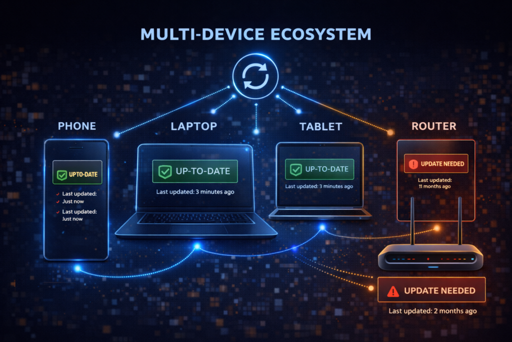 Cybersecurity Tips Everyone Should Know: Multi-device ecosystem with update status