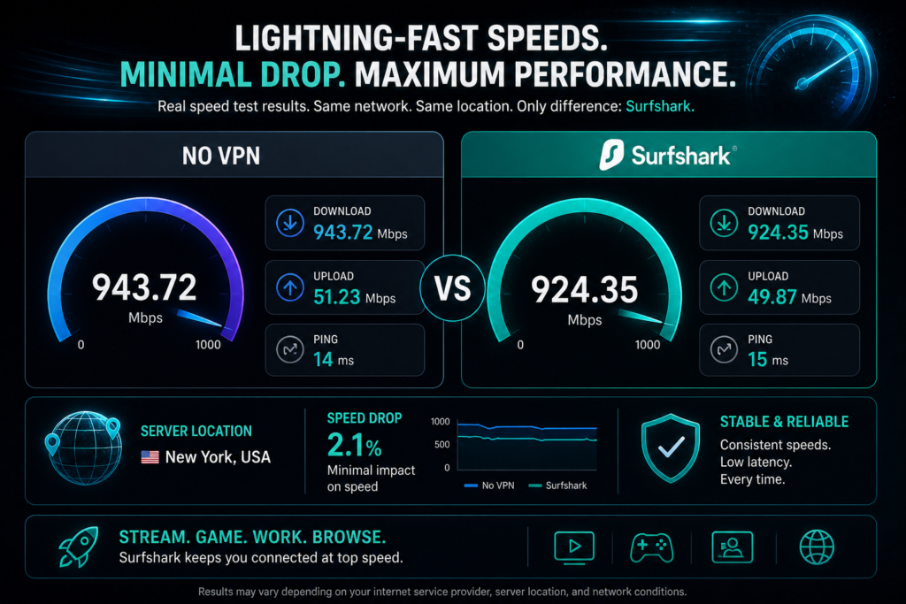 is surfshark worth it: Lightning-fast comparison: Surfshark vs No VPN