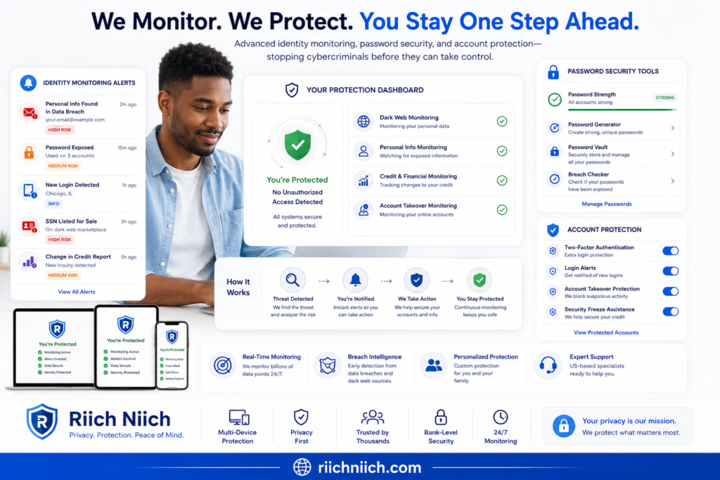 how your personal data ends up online: Cybersecurity dashboard with identity protection features