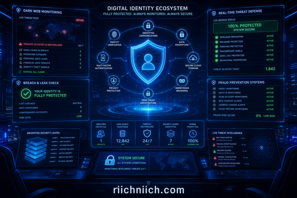 check if your information is on the dark web: Futuristic cybersecurity operations center