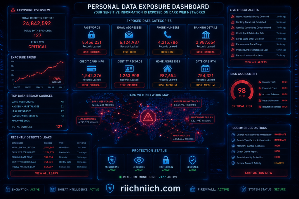 check if your information is on the dark web: Personal data exposure monitoring dashboard