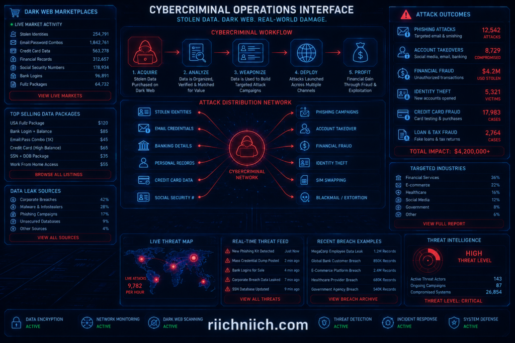 check if your information is on the dark web: Cybercriminal operations monitoring dashboard