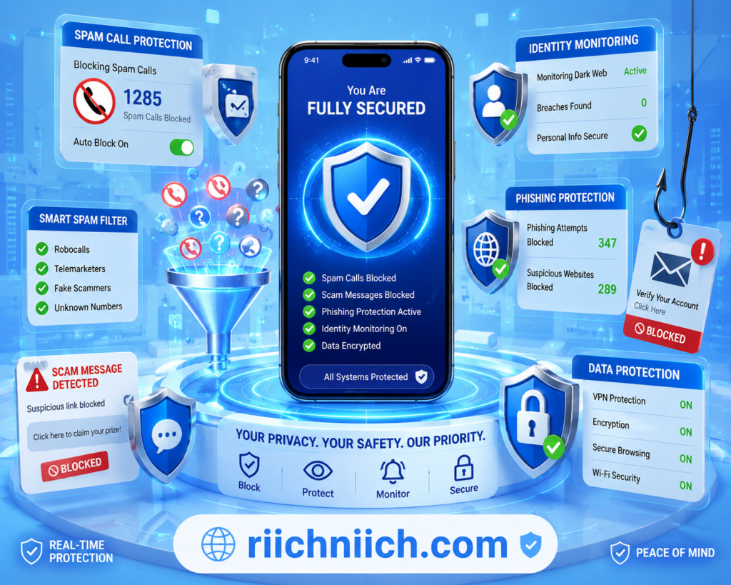 how to stop spam calls and scam messages: Digital security hub with mobile UI