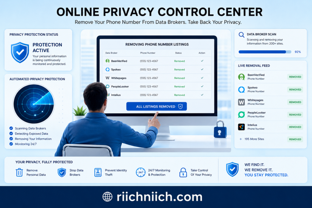 how to stop spam calls and scam messages: Online privacy control center dashboard