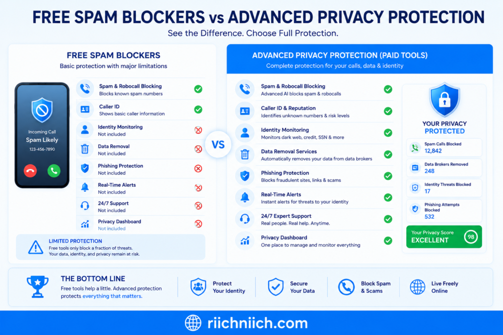 how to stop spam calls and scam messages: Spam blockers vs privacy protection comparison