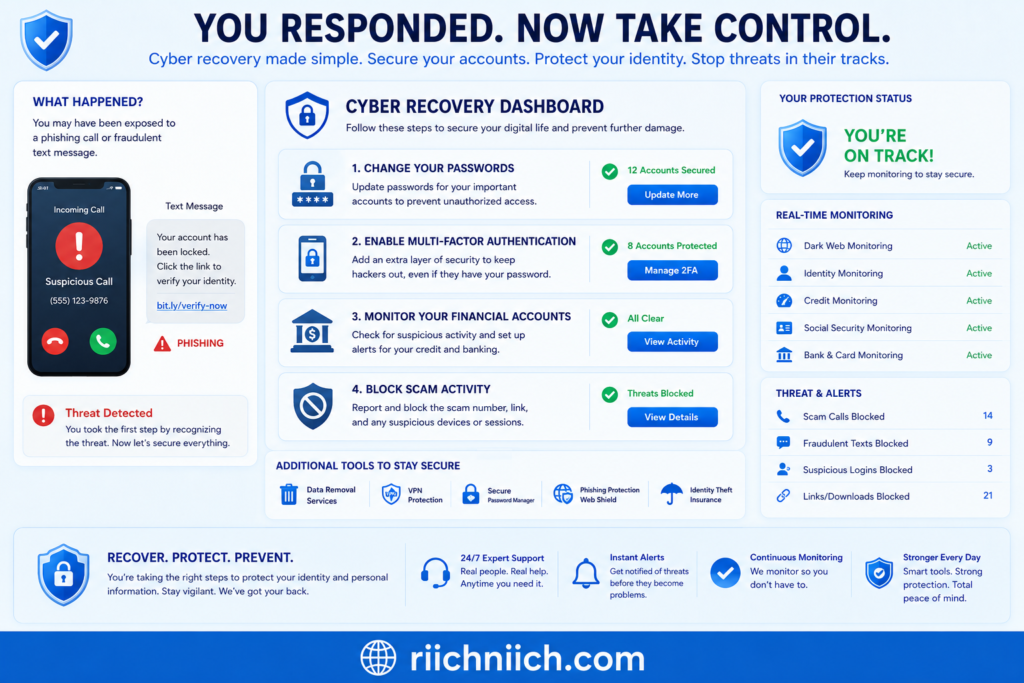 how to stop spam calls and scam messages: Cyber recovery dashboard overview