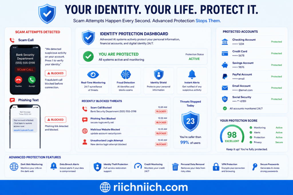 how to stop spam calls and scam messages: Identity protection dashboard overview