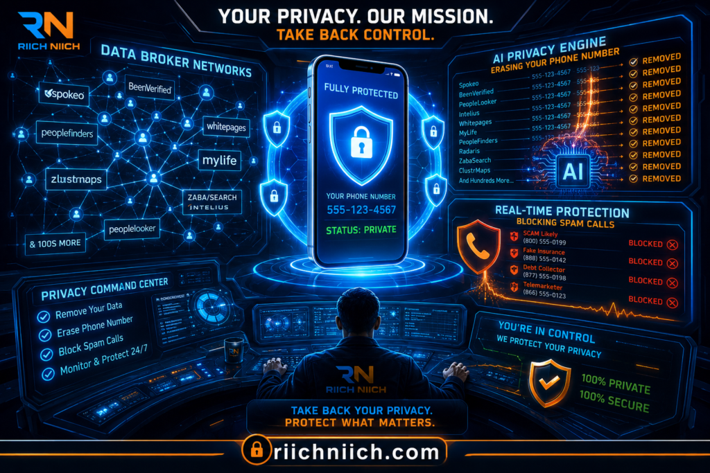 how to remove your phone number from data broker sites: Privacy protection command center UI