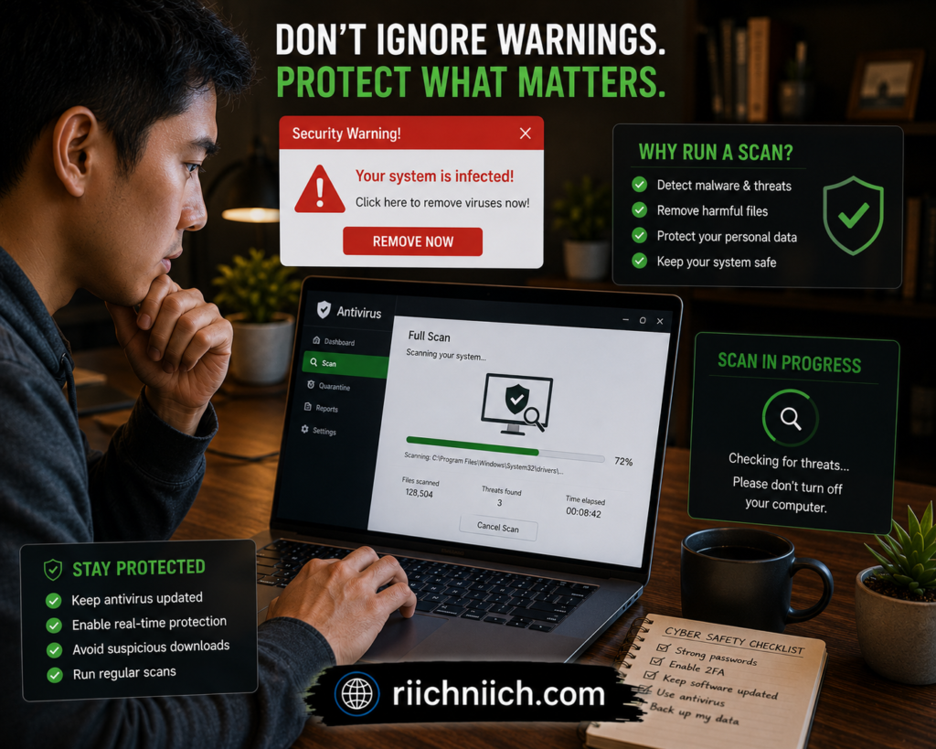 how hackers get your email address: Cybersecurity scan in a cozy home office