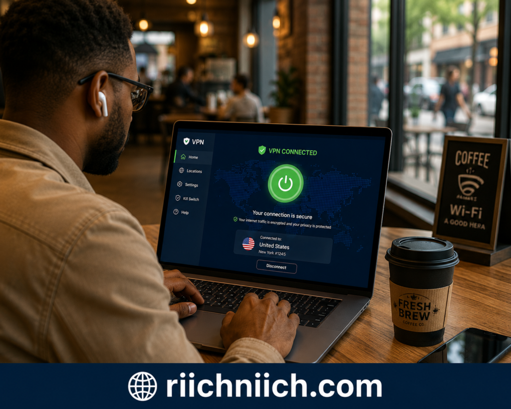how to protect your email from hackers: Focused work in a cozy café