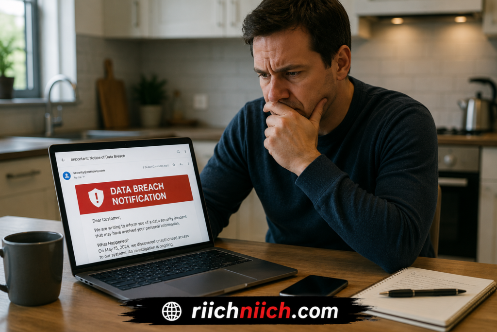 what happens after a data breach: Data breach notification alert at home