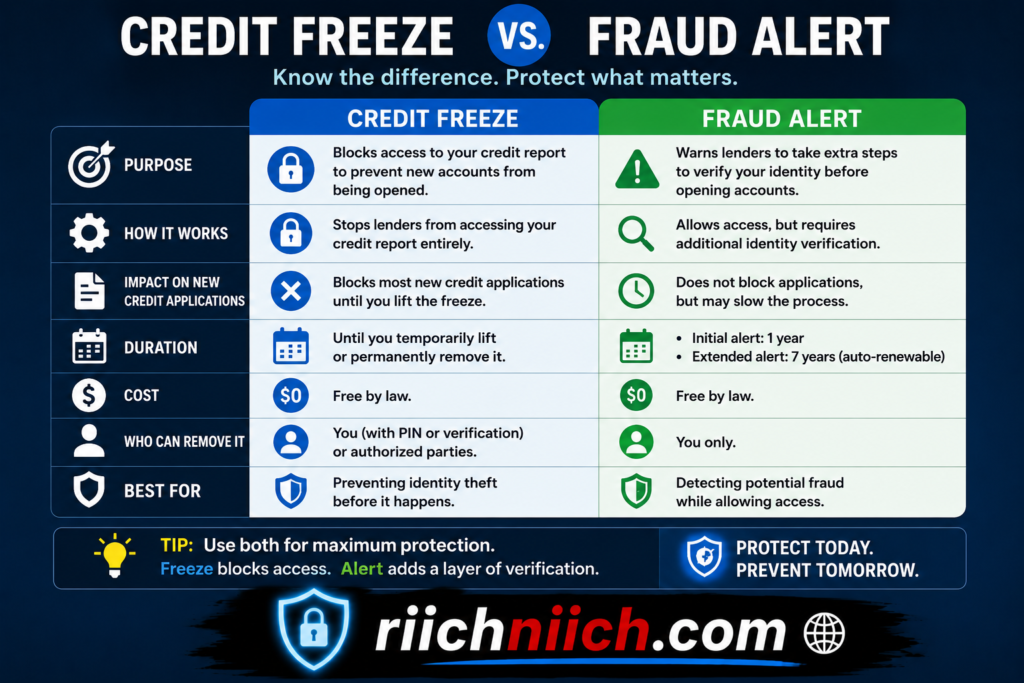 what happens after a data breach: Credit freeze vs fraud alert comparison
