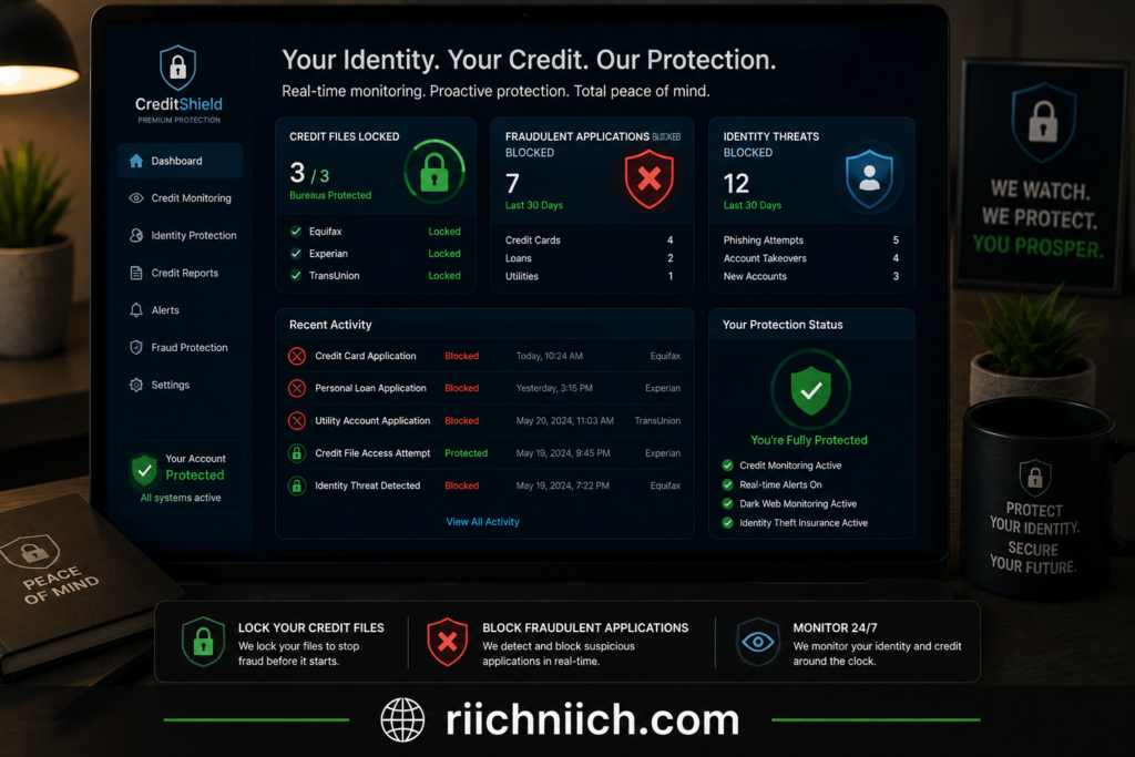 how to know if someone stole your identity: Cybersecurity dashboard in a sleek office