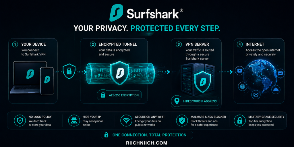 is surfshark worth it: Surfshark VPN privacy protection infographic
