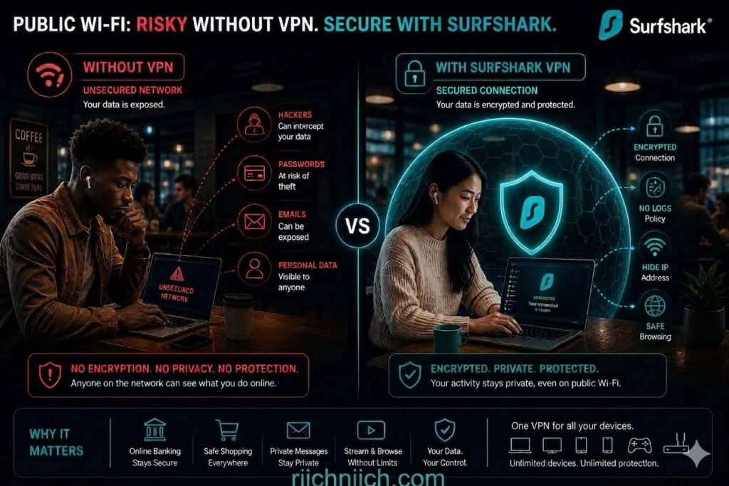 is surfshark worth it: Public WiFi: Risky vs secure solutions