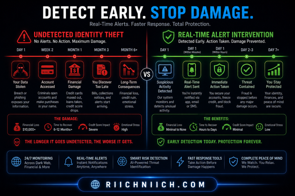 how to protect yourself from identity theft: Detect early, stop damage infographic