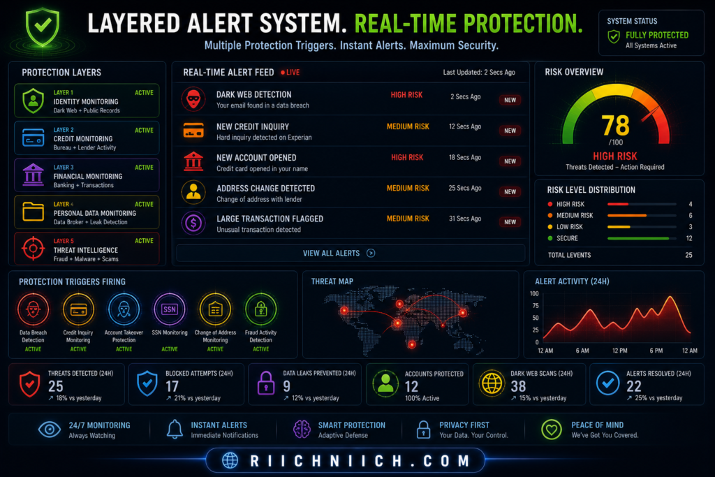 how to protect yourself from identity theft: Real-time protection alert dashboard