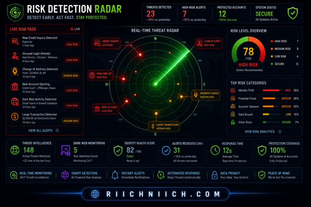 how to protect yourself from identity theft: Futuristic risk detection dashboard