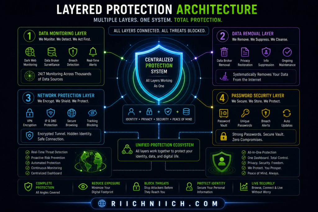 how to protect yourself from identity theft: Layered protection security architecture diagram