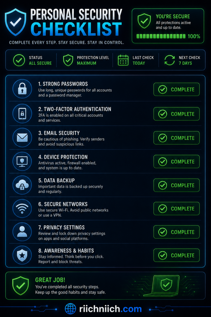 why insider threats are more dangerous than hackers: Personal security checklist dashboard