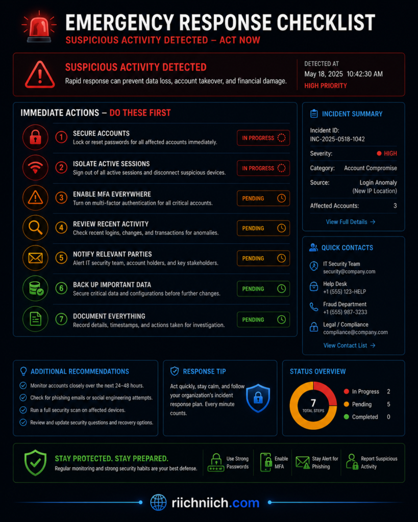 why insider threats are more dangerous than hackers: Emergency response checklist dashboard design