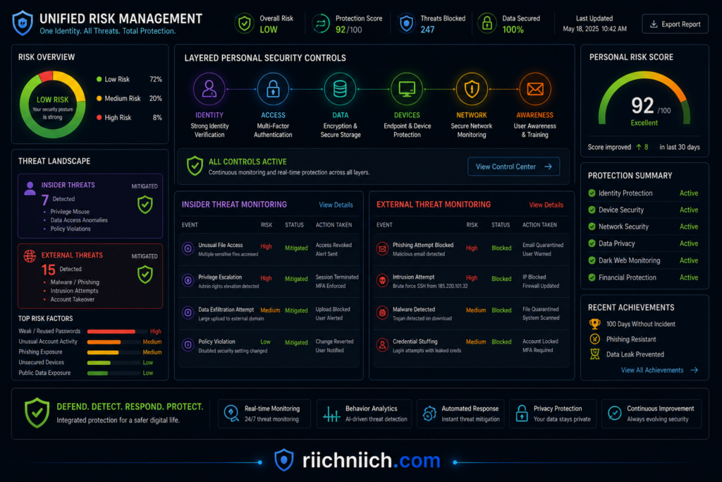 why insider threats are more dangerous than hackers: Unified risk management dashboard UI