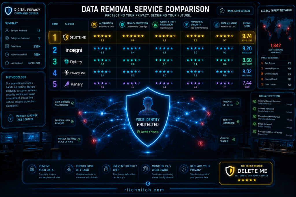 best data removal services: Data removal service comparison dashboard