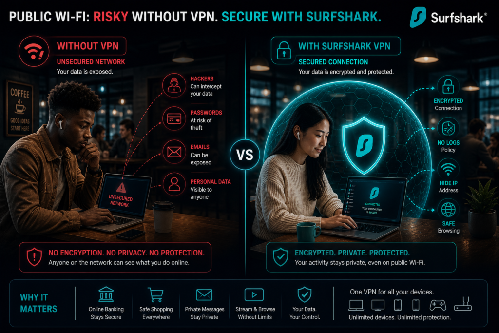 is surfshark worth it: Public Wi-Fi: Risky vs secure solutions
