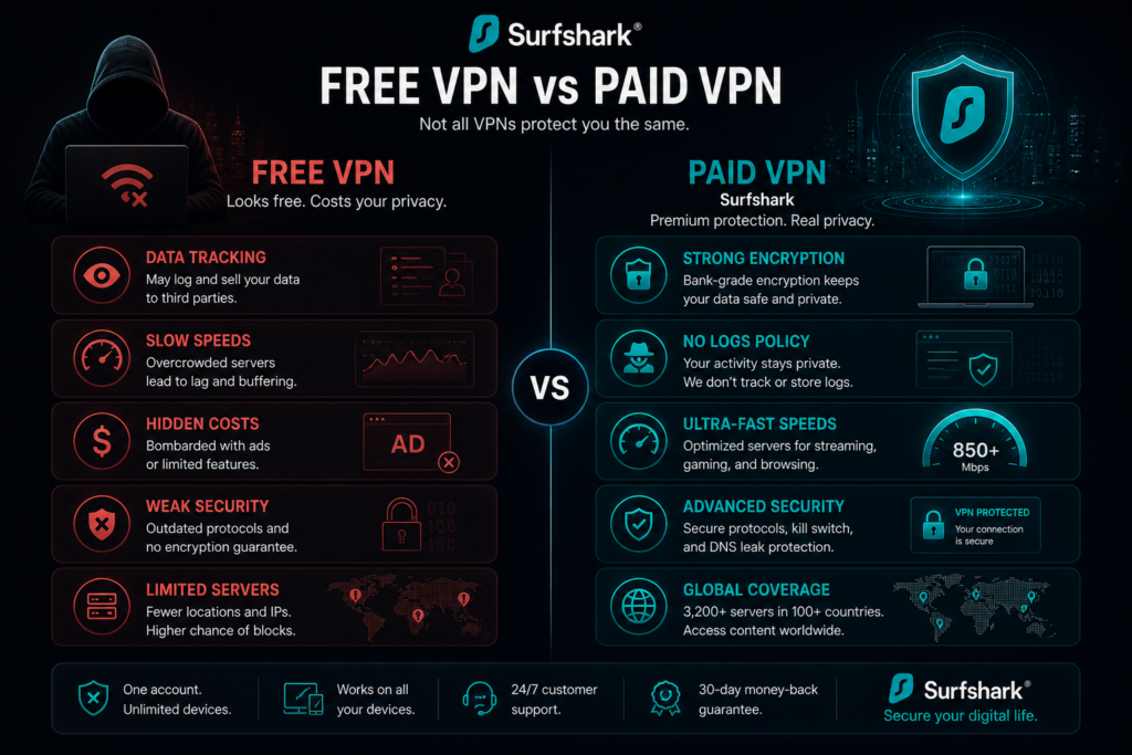 is surfshark worth it: Free vs paid VPN comparison
