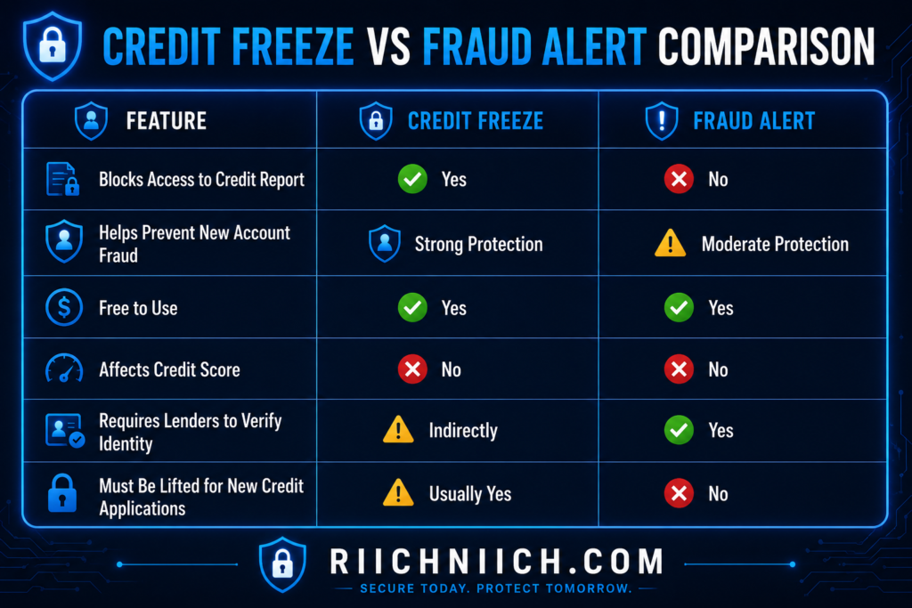 how to freeze your credit after identity theft: Credit freeze vs fraud alert comparison