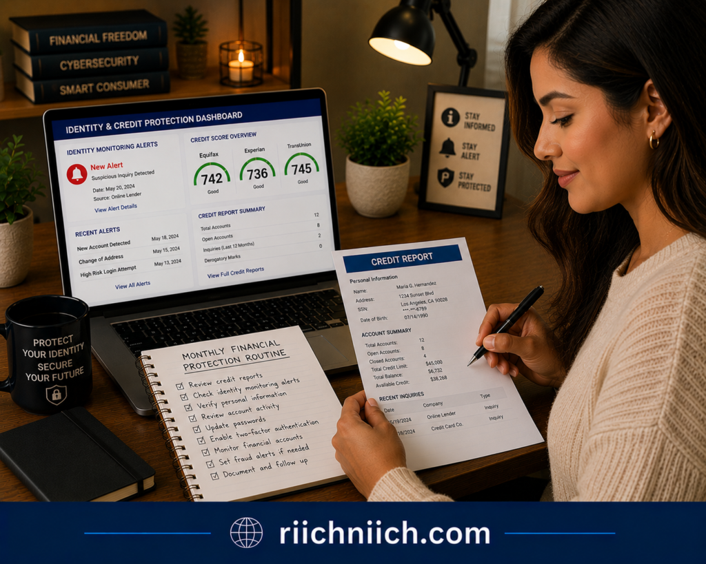 how to check your credit report for signs of identity theft: Financial protection workspace with credit report