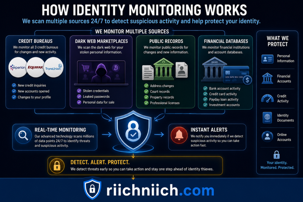 what to do after a data breach: How identity monitoring works infographic